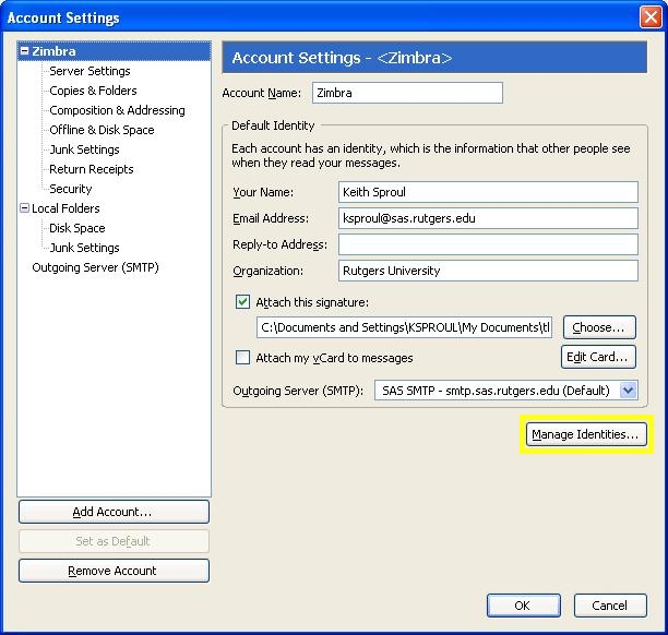 Manage Identities in Thunderbird